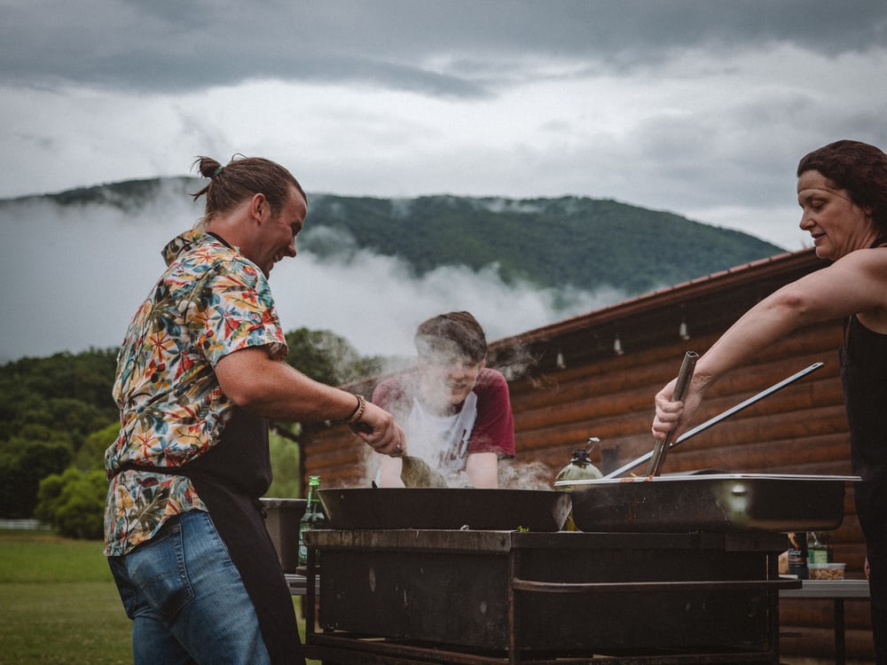 family barbecuing